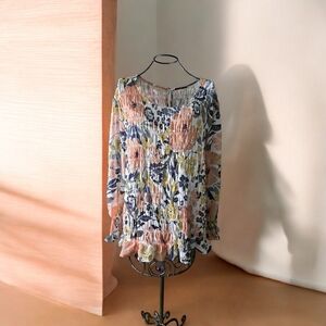 Maurices Floral Smocked Blouse - Pink, Yellow, Blue